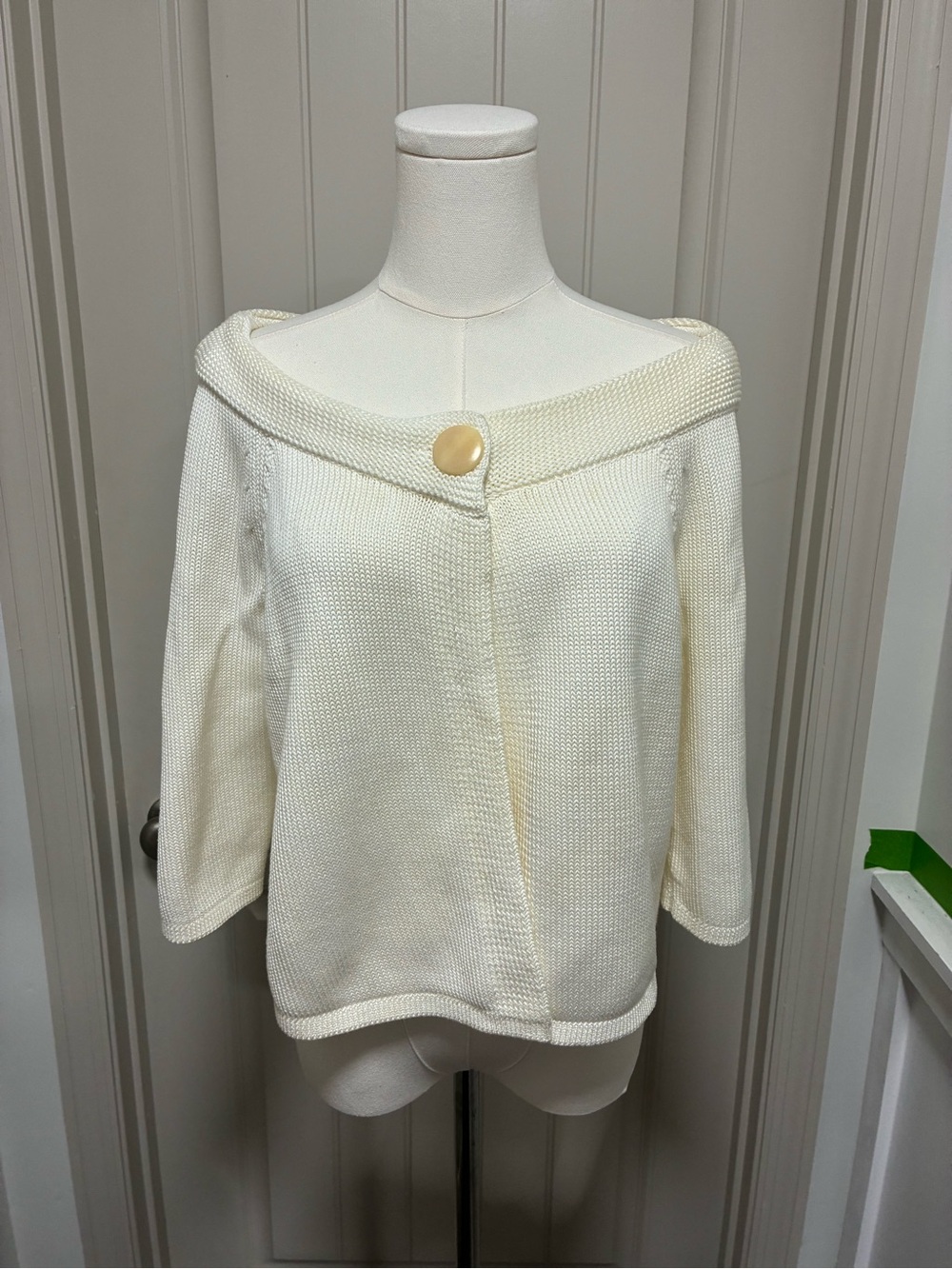 Ann Taylor Off-the-Shoulder Cream Knit Sweater with Button